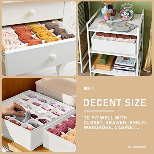 Criusia 3 Pack Sock Underwear Drawer Organizer Dividers, 64 Cell Fabric Foldable Cabinet Closet Organizers and Storage Boxes for Storing Socks, Panties, Ties (16+24+24 Cell, White) - Image 4