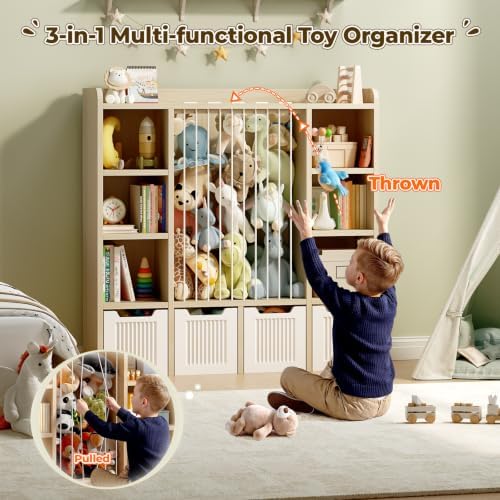 Toy Storage Organizer with Stuffed Animal Storage, Maple Wood - Image 3