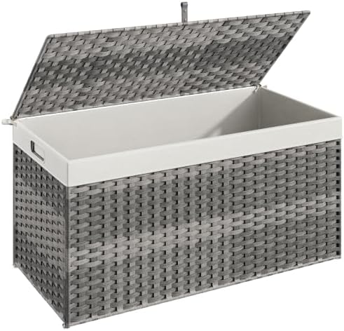 HOOBRO Storage Basket with Lid, 52.8 Gallon (200L) Wicker Basket, Handwoven Blanket Storage Basket with Handles, Metal Frame and Soft Lining, Foldable for Bedroom, Laundry Room, Gray GY220CW01 by HOOBRO
