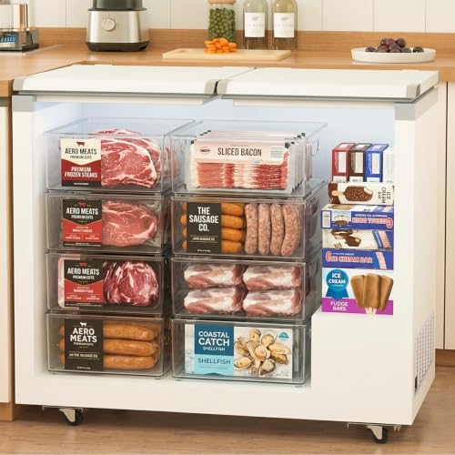 Heyuzb 2 Pack Clear Freezer Organizer Bins Stackable Storage Bins with Side Handles for Kitchen Pantry Cabinet Organzation and Storage - Image 5