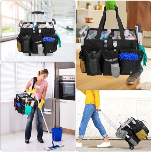 Rolling Cleaning Caddy Bag Built-in Hard Plastic Sheet Detachable Trolley - Image 2