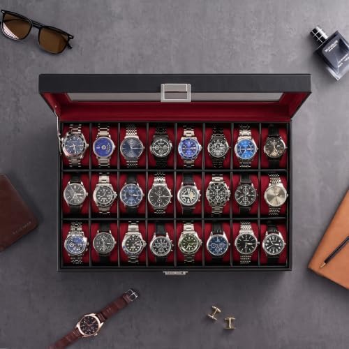 ProCase Watch Box for Men, 24 Slot Display Case with Real Glass Lid - Image 4