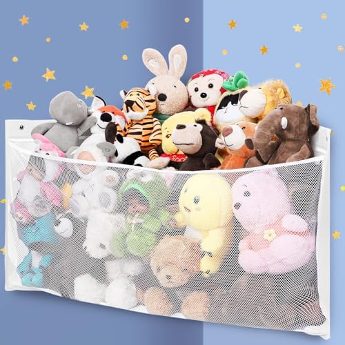Large Corner Stuffed Animal Storage, White Wall Hammock Toy Net, Gift by ANROYE