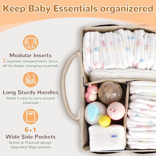 Volnamal Diaper Caddy with Wipe Dispenser One-Handed Access, Beige - Image 4