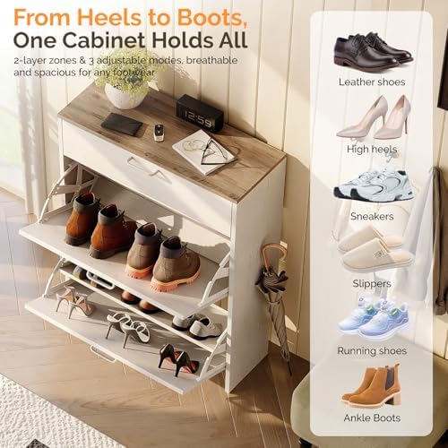 VINGLI Shoe Cabinet Storage for Entryway,Rustic White Narrow Shoe Rack,25"W - Image 4