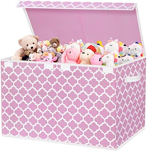 homyfort Toy Box for Girls, Kids - Large Toy Chest Organizers and Storage Boxes with Flip-Top Lid & Divider, Collapsible Container Bins for Playroom, Nursery, Closet, Living Room, 24.5"x13"x16", Pink by homyfort