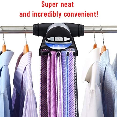Motorized Tie Rack Closet Organizer with LED Lights Includes J Hooks for Wired Shelving Or Rod Stores Up to 72 Ties & 8 Belts Automatic Rotation Operates with Batteries - Image 5