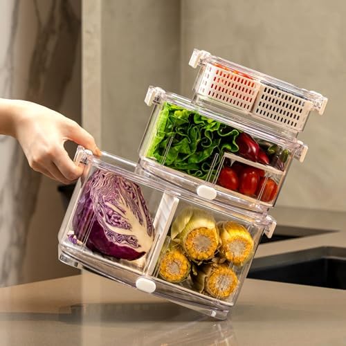 Felli Duo Fresh Produce Saver for Fridge, Fruit Vegetable Container with Vent & Drainage in Bottom for Wash, Colander Strainer Storage Bin for Refrigerator, Berry Lettuce Keeper - Image 2