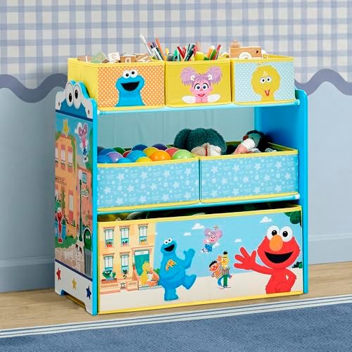 Delta Children - Sesame Street Design & Store 6 Bin Toy Storage Organizer - Greenguard Gold Certified, Blue - Image 2
