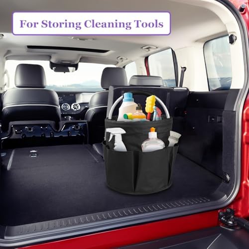2Pcs Collapsible Cleaning Caddy with Handle, 17L Foldable Cleaning Supply Caddy, Bucket Tool Organizer in 600D Oxford Fabric, Multifunctional Storage Basket for Cleaning, Traveling, Black - Image 4