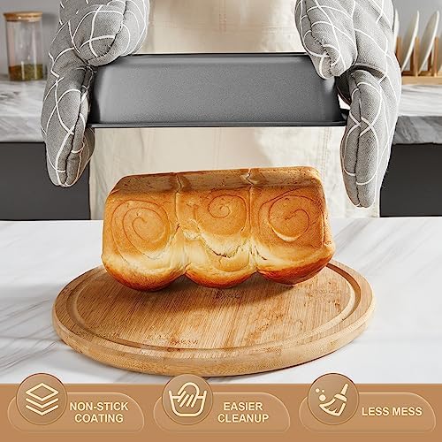 HONGBAKE Bakeware Sets, Baking Pans Set, 12 Pieces Nonstick Oven Pan with 120 Muffin Liners for Kitchen, Wider Grips, Including Rack, Cookie Sheet, Cake, Loaf, Muffin, Pizza Pan - Gray - Image 3