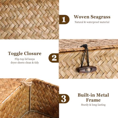 Dryer Sheet Holder, Woven Seagrass Dryer Sheets Container with Lid - Image 5