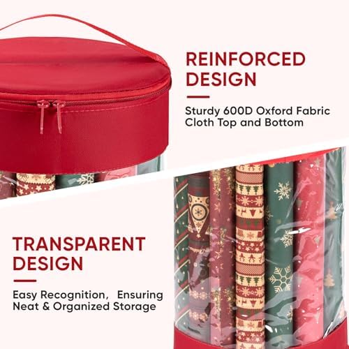 BALEINE Christmas Wrapping Paper Organizer Storage, 41" Gift Wrapping Paper Storage Containers, Clear PVC with Durable 600D Oxford Fabric Gift Wrap Paper Holder Fits 18-25 Rolls, Black - Image 2