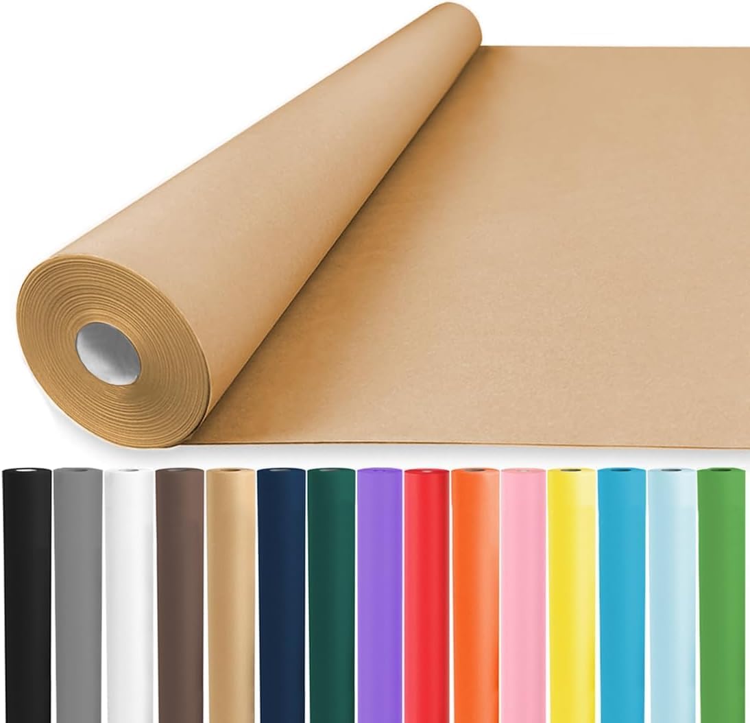 Vanhench 17.5" x 3600" (300') Brown Kraft Paper Roll, Color Art Kraft Craft Paper for Bouquet Flower Birthday Wrapping Crafts Packing, Poster Bulletin Board Paper Floor Covering Table Runner