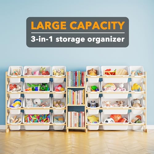 SpaceAid Large Toy Storage Organizer with 24 Bins and 3 Shelves, Toy Organizers Storage Bookshelf, Kids Bin Shelf Box Bookcase for Bedroom Playroom Organization Room Decor, White - Image 3