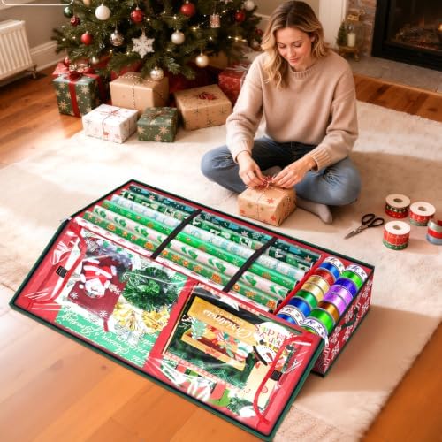 Wrapping Paper Organizer Storage for Christmas, Wave and Snowflake/Red - Image 7