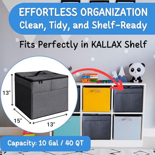 XL Toy Storage Organizer with Play Mat - Storage Bag/Box for Kids, Boys, Girls, Nursery, Playroom - Basket for Building Bricks/Blocks - Collapsible Fabric Cube Bin, 13"x13"x15" - Image 4