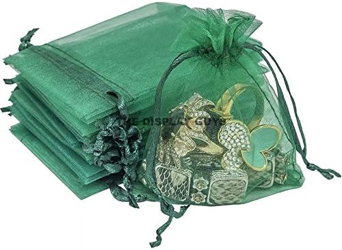 TheDisplayGuys 48-Pack 3x4 Dark Green Sheer Organza Gift Bags with Drawstring, Jewelry Candy Treat Wedding Party Favors Mesh Pouch