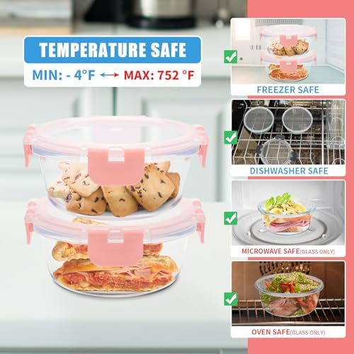 GULFLIN 12pack, 13oz Small Glass Food Storage Containers with Lids, Pink - Image 4