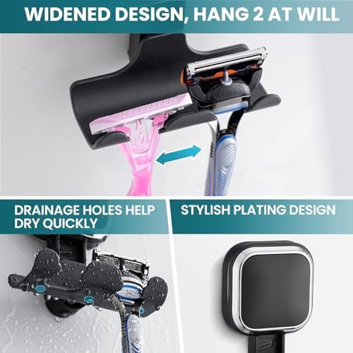 TAILI Powerful Suction Cup Razor Holder for Shower Wall 2 Pack, Black - Image 4