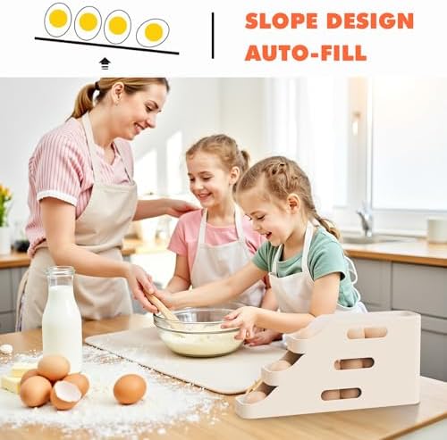 Li&Zhao Rolling Egg Dispenser for Refrigerator - Automatic Egg Holder for Fridge Space Saving Egg Tray Organizer for Countertop, Kitchen Storage(White) - Image 2