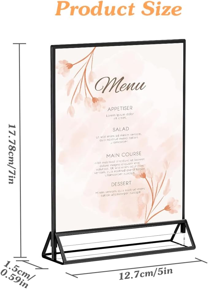 5" x 7" Black Acrylic Sign Holders, 12PCS Wedding Table Numbers Sign Holder, Double Sided Acrylic Black Frame Sign Holders Display Stand for Wedding Table Numbers, Restaurant Sign, Menu, Photo