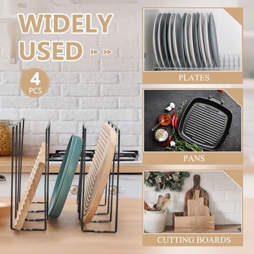 Blulu U Shaped Cookie Sheet Organizer for Cabinet Baking Sheet Organizer Kitchen Cabinet Dividers Vertical Chrome Pan Rack Storage Wires Tray Dividers Face Opening of 3.5"(Black,4 Pcs) - Image 4