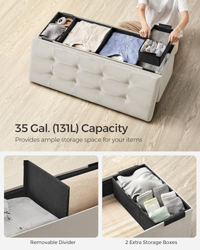 SONGMICS Storage Ottoman Bench, 43.3 Inches Velvet Foldable Foot Rest - Image 5
