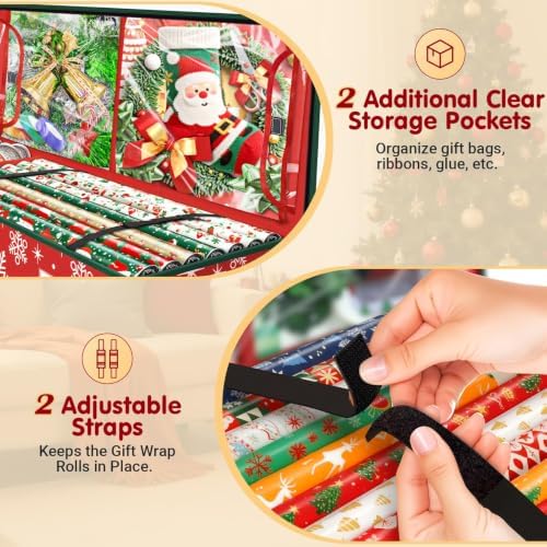 SeasonBliss Wrapping Paper Organizer Storage for Christmas, Snowflake/Red - Image 4