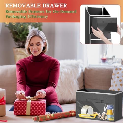 Ofiray-home 2-in-1 Wrapping Paper Organizer Storage, Over Door or Under Bed Organizer with Removable Drawer & 4 Clear Pockets Wrap Storage for Ribbons, Bows, Ornament and Other Tools - Image 5