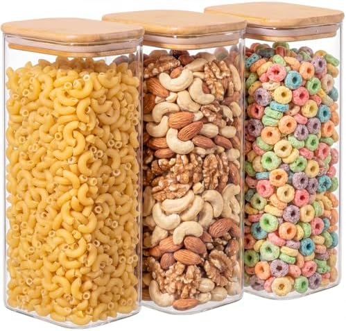 3-Pack 1.8Qt Rectangle Glass Storage Jars with Bamboo Lids by Unknown
