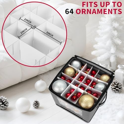 DIMESHY Christmas Ornament Storage Box Holds 64 Holiday Decorations,GRAY - Image 3