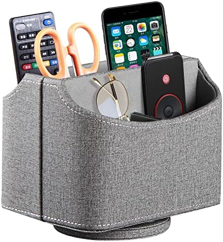 PU Leather 360° Rotatable Remote Control Holder,Nightstand TV Remote Caddy by PUSU