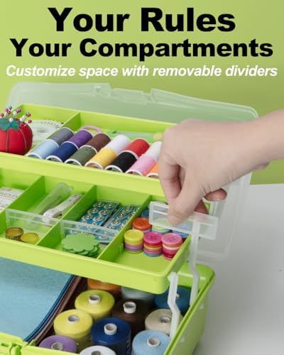 TERGOO 12in 3-Layer Plastic Craft Organizers and Storage, Portable Folding Tackle Box with Handle & Adjustable Dividers, Multipurpose Case for Sewing, Art Supplies, Medicine, Tools (Green) - Image 4