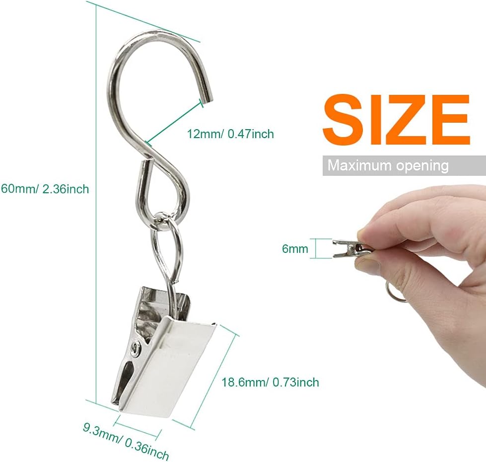 50 Pack Curtain Clip String Hanger Outdoor Indoor Photo Hook Stainless Steel Hook Silver (Silver)