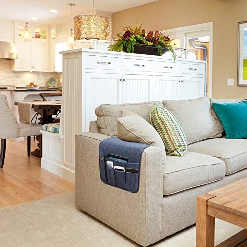Sofa Armrest Organizer Non-Slip Remote Control Holders for Recliner Couch Chair Armchair Caddy with 5 Pockets for Table,Cell Phone,Ipad,Magazines,Books (Navyblue, 13 x 35 Inch) (Pack of 2) - Image 5