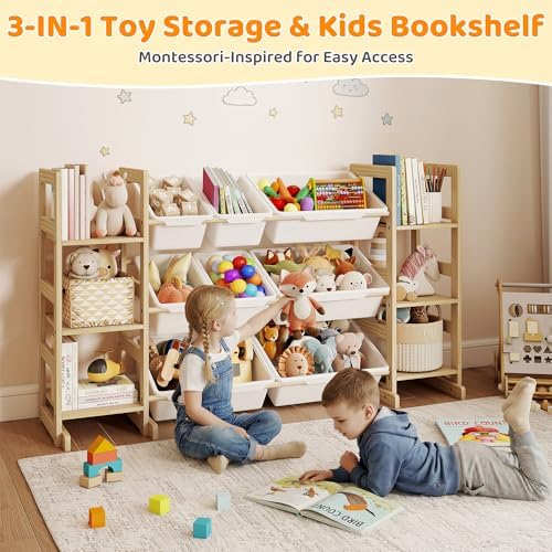 GITAWUSA Toy Storage Organizer, Kids Bookshelf with 6 Shelves, 9 Toy Bins | Toy Shelf, Storage Bin Unit, Toy Organization for Playroom, Nursery, Bedroom, Toddler Room, White, 52''W - Image 6
