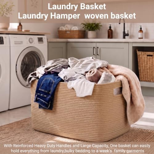 108L Extra Large Jute Rope Storage Basket, 25"x16"x16" Woven Laundry Hamper with Handles, Collapsible Blanket Basket for Living Room, Toy Storage Bin for Kids, Shelf Organizer, Natural Brown - Image 6
