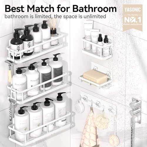 YASONIC Shower Caddy Adhesive, Rustproof Shower Shelves for Inside Shower - Image 2