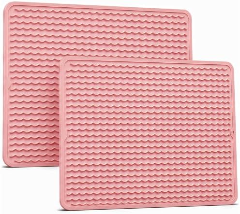 2 Pack Silicone Dish Drying Mat for Kitchen Counter Shower Caddy Rack Waterproof Under Sink Placemats Trivets Coffee Bar Accessories Apartment Items Must Haves Extra Large 24"x18" Pink by AOTASO