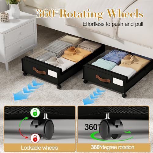 Yecaye 60L Under Bed Storage with Wheels, 2 Pack, Black - Image 4