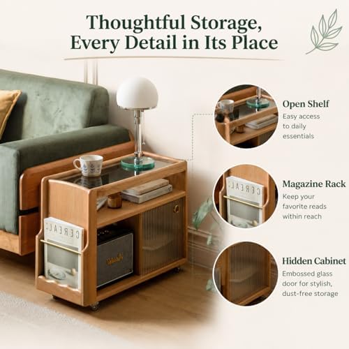 Solid Wood Side Table with Storage, Narrow End Table with Magazine Rack - Image 6