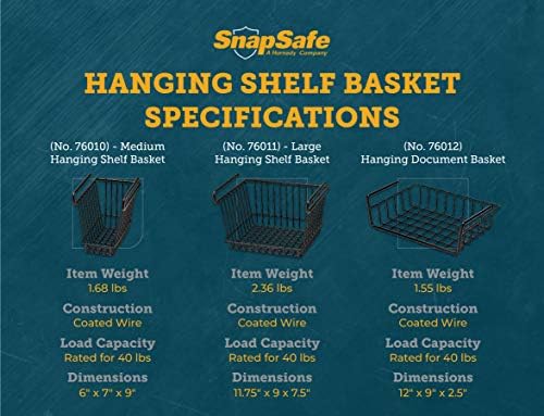 SnapSafe Hanging Shelf Document Basket, 76012 - Coated Wire Basket Maximizes Storage for Documents, Gun Accessories, & Ammo - Easy Access Under Shelf Storage for Gun Safes - Holds Up to 40 Pounds - Image 3