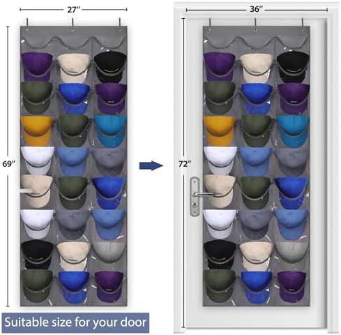Dofilachy Hat Rack - Hat Organizer - Hat Racks for Baseball Caps, Visible Hat Holder - Baseball HatRack for Wall Door with 3 Hooks, 27 Deep Pockets - Image 4