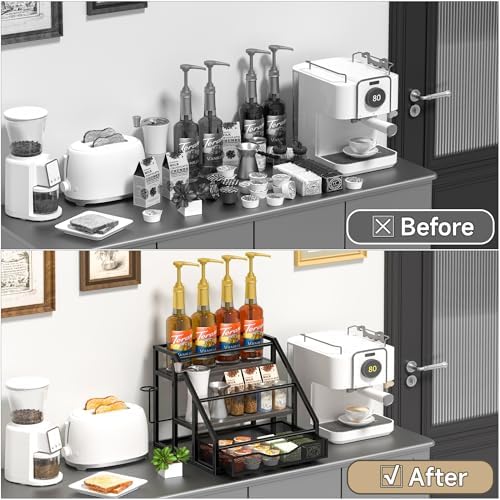 Coffee Syrup Rack Organizer, Spice Racks, Syrup Bottle Holder Stand for Coffee Bar, 3-Tier 12 Bottles Storage Shelves for Syrup, Wine, Dressing for Kitchen Countertop, Grey - Image 6