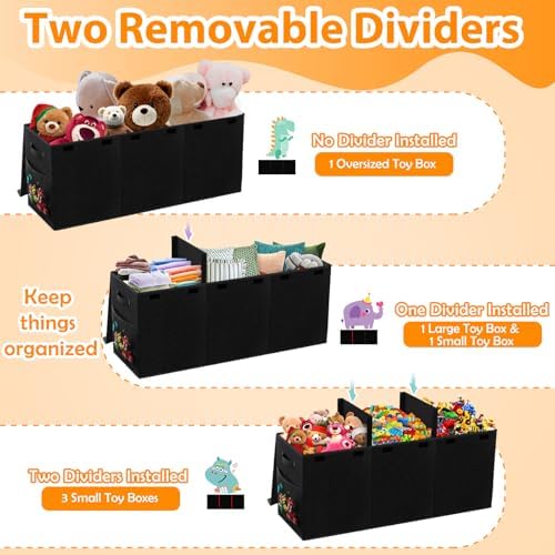 Large Toy Storage Box with Lid, Dividers, Collapsible Kids Toy Chest, Black - Image 3