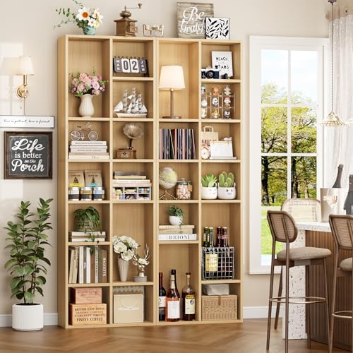 FOTOSOK Wood Bookshelf 7-Tier Narrow Bookshelf Tall CD Media Tower Rack - Image 5