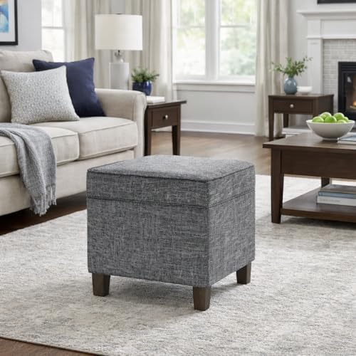 HomePop Home Decor | K7342-F2182 | Classic Square Storage Ottoman with Lift Off Lid | Ottoman with Storage for Living Room & Bedroom, Slate Grey Large - Image 2
