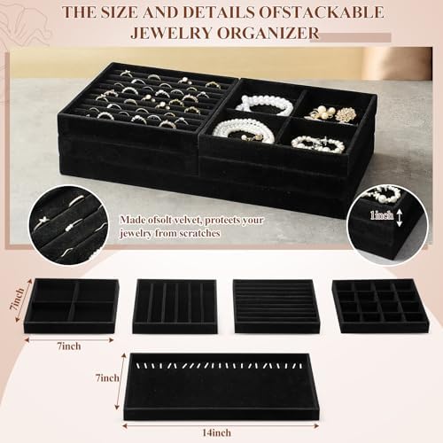 Cinnvoice Set of 10 Stackable Jewelry Organizer Tray for Drawer, Black - Image 2