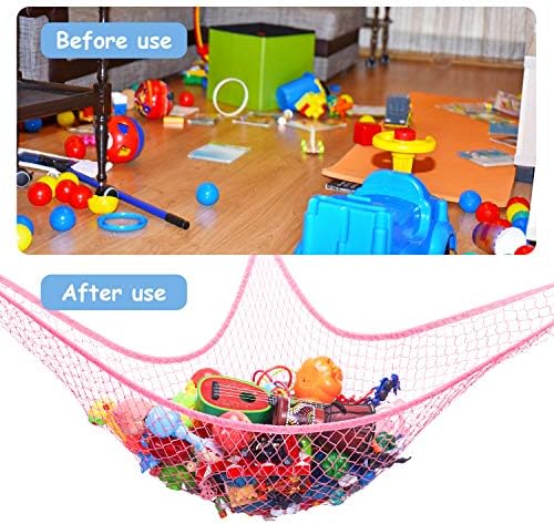 Stuffed Animal Hammock, Toy Hammock Net, LXUNYI Wall Corner Mesh Toy Net Giant Baby Kids Children Stuff animals Hammocks Storage Hanging Net Organizer (Rose, 84 inch) - Image 4